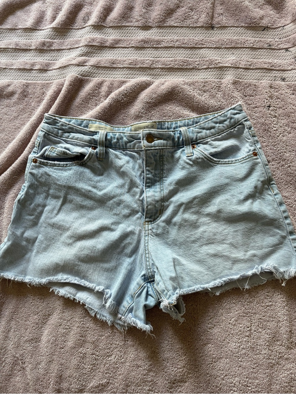 American Threads Light Blue High-Rise Frayed Hem Denim Shorts